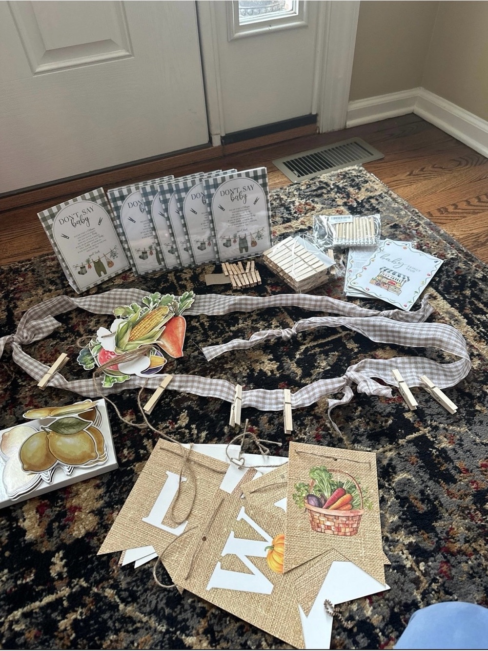 Harvest Vegetable and Fruit Party Banner with Clothes line and games